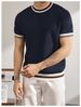 Men's Clothing Summer New Light Mature Men's Tops White Round Neck Striped Spring Short Sleeve Sweater Men's Inner Wear Knitted Sweater_viptrois.com