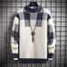 Men’s Korean-Style Thickened Sweater – Jacquard Faux Mink Knit With Color Blocking (Brown/Black/Blue, M-3XL)_viptrois.com