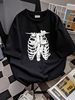 Skeleton Body And Cat, Halloween Costume Rib Cage Anatomy T-Shirt Female Summer Stylish Fashion T-Shirt For Women Casual Slightly Graphic Streetwear Casual Soft Versatile Designer Clothes Top For Everyday Wear Breathable Unisex_viptrois.com