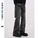 Men's Clothing high street black and gray washed ripped jeans men's straight slim retro casual pants_viptrois.com