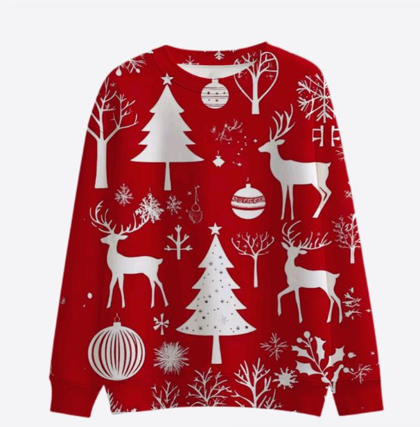 Christmas Crew-neck Hoodie With Fashionable 3D Printed Patterns Resembling Embroidery, A Relaxed And Casual Style Suitable For Both Men And Women._viptrois.com