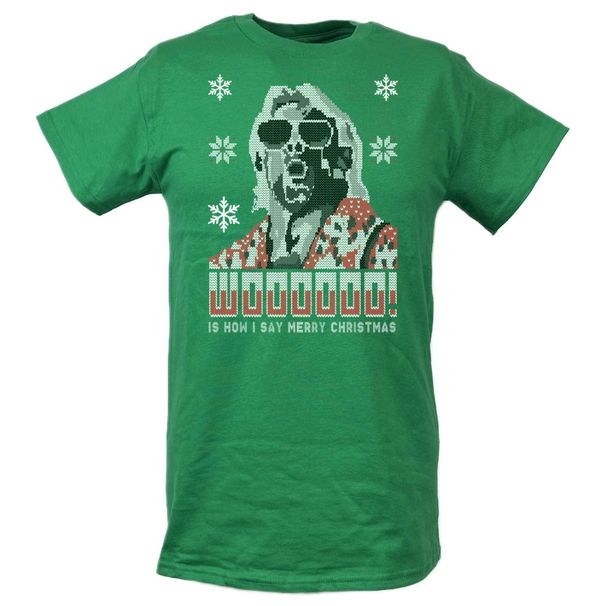 Ric Flair Wooooo Christmas Mens Ugly Green 100% Cotton T-shirt Mens Tees Top_viptrois.com
