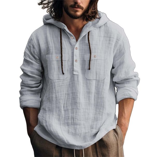 2025 Cross-Border European And American New Hooded Long Sleeve Sweatshirt Cotton Linen Loose Solid Color Trendy Casual_viptrois.com