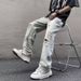 Men's Clothing Spring And Summer Ripped Raw Edge Washed Jeans High Street Fashion Hiphop Slim Straight Pants_viptrois.com