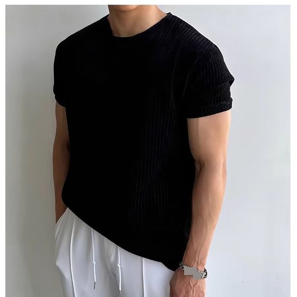 2025 Hollow Summer Thin Round Neck Knitted Sweater Short Sleeve Men's Casual Trend All Match Light Mature Style Breathable Shirt_viptrois.com