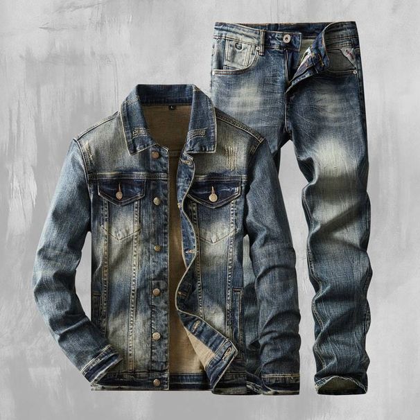 Autumn And Winter Fashion Brand New American Denim Suit Classic Simple And Versatile High End Washed Stretch Denim Cotton_viptrois.com