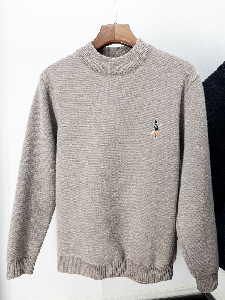 Men’s Fleece-Lined Embroidered Sweater – Thermal High-Neck Pullover, Thick Chenille Knit For Winter, Casual & Warm_viptrois.com