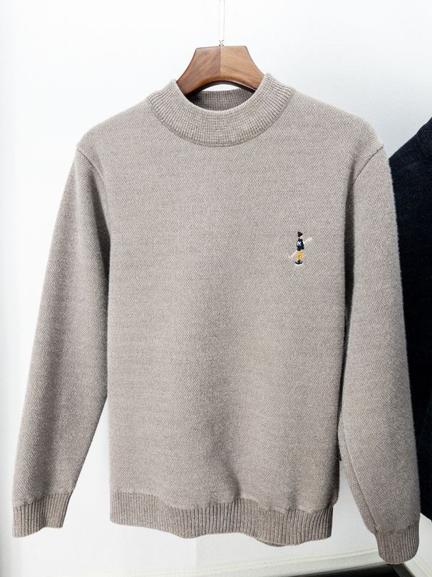 Men’s Fleece-Lined Embroidered Sweater – Thermal High-Neck Pullover, Thick Chenille Knit For Winter, Casual & Warm_viptrois.com