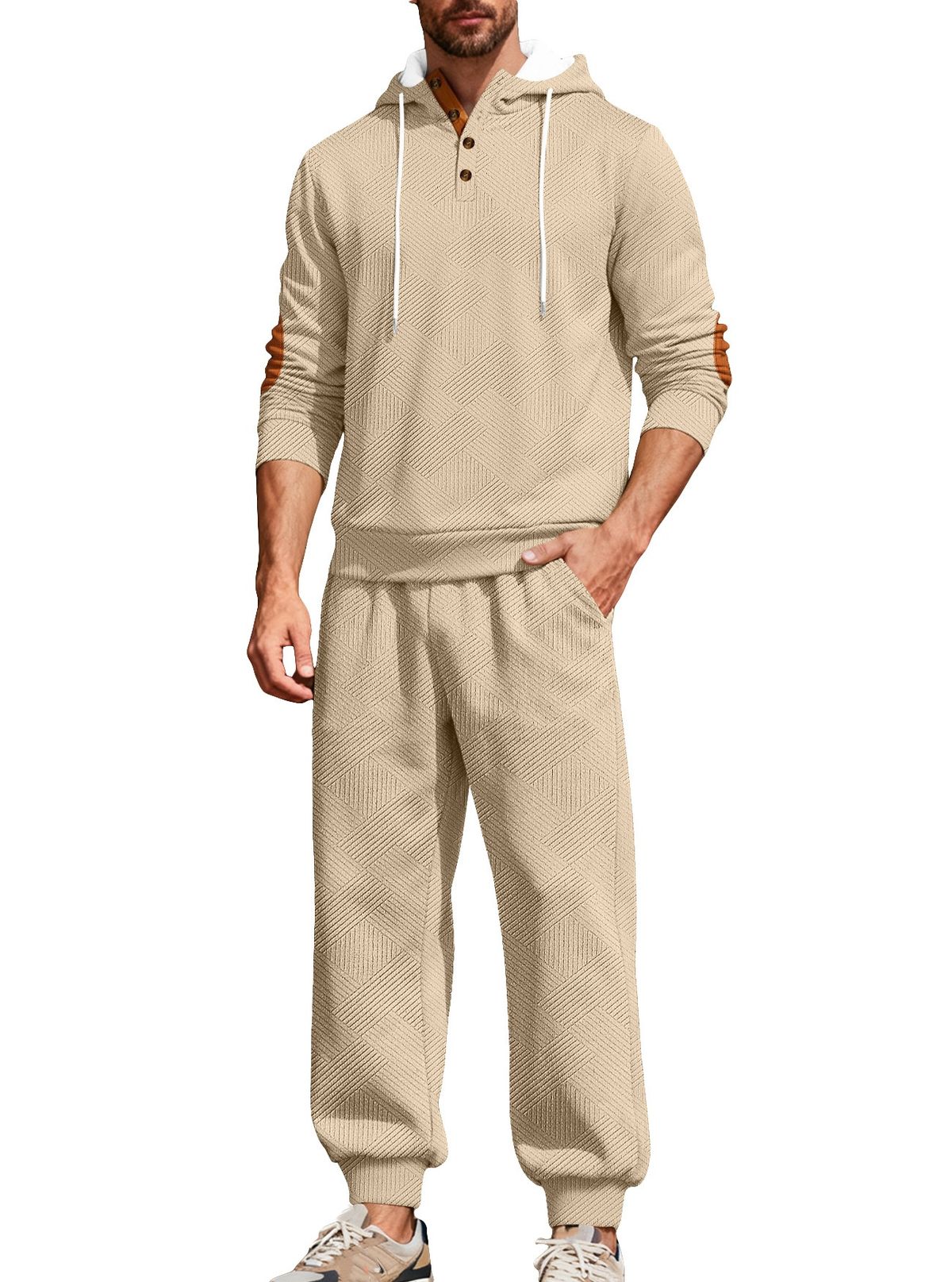 Men's Hoodie & Joggers Set – Oversized Pullover With Drawstring Hood (Long Sleeve Loungewear For Fall/Winter)_viptrois.com