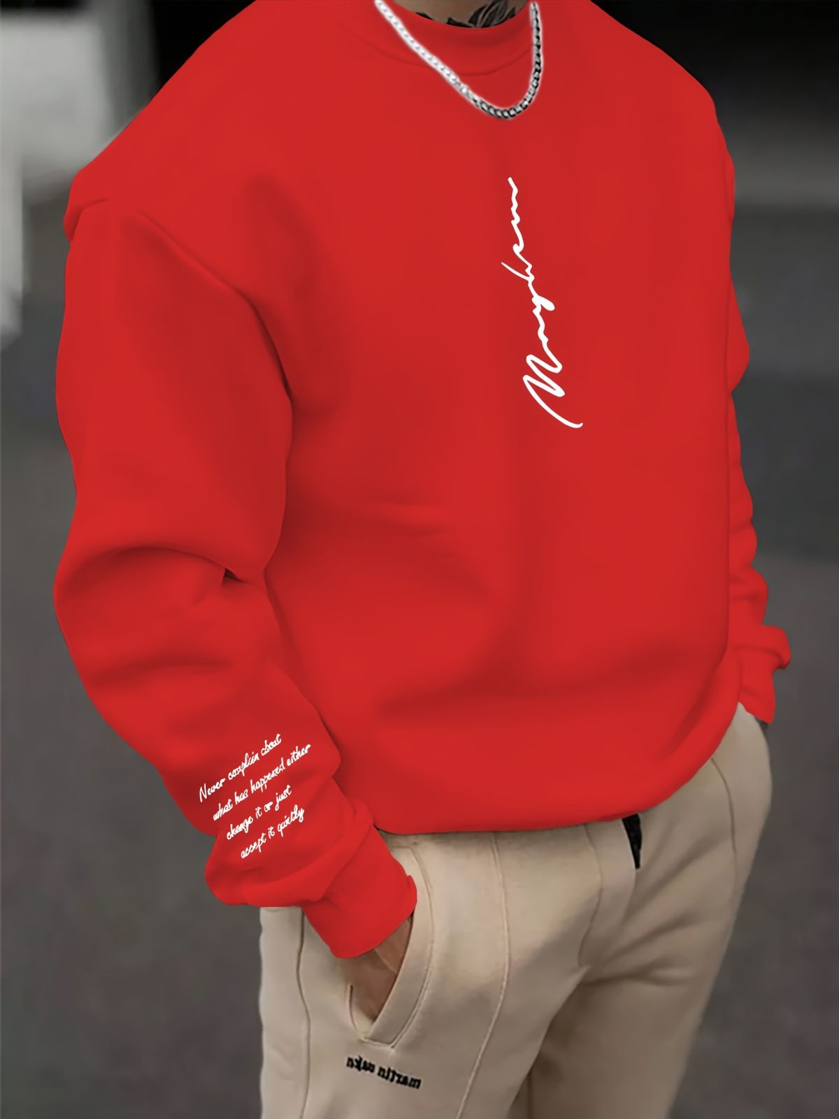 Men's Loose Casual Fashionable Letter Print Round Neck Long Sleeved Sweatshirt Suitable For Autumn And Winter Wear_viptrois.com