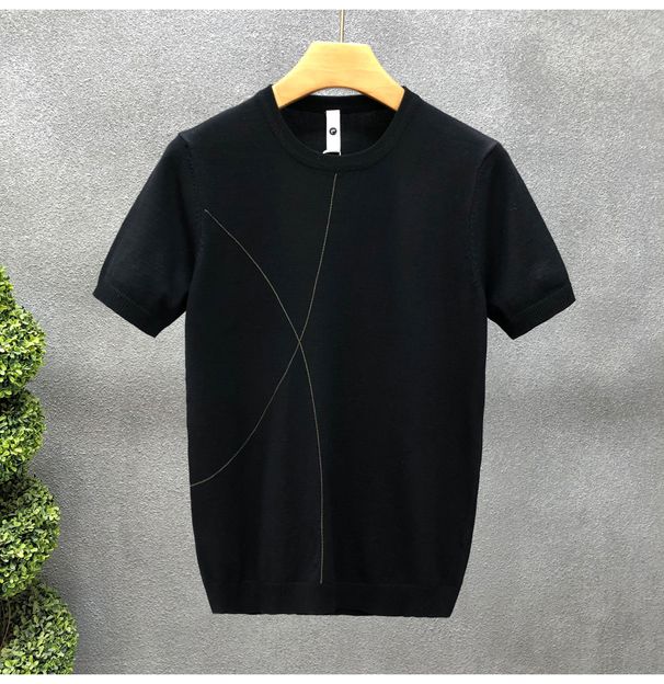 Men's Clothing Simple Short Sleeved T Shirt For Men, Slim Fit, Ice Silk Knitwear, Stylish And Sophisticated Men's Top, Henry Shirt_viptrois.com