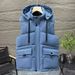 Men's Thickened Zip-Up Hooded Vest With Side Pockets, Slim Fit, Casual Wear For Autumn/Winter (Red, Black, Gray, Beige, Blue)_viptrois.com