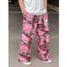 Men's Fashion Cargo Pants – Pink Botanical Print Streetwear Trousers (S-XXXL, Oversized Fit)_viptrois.com