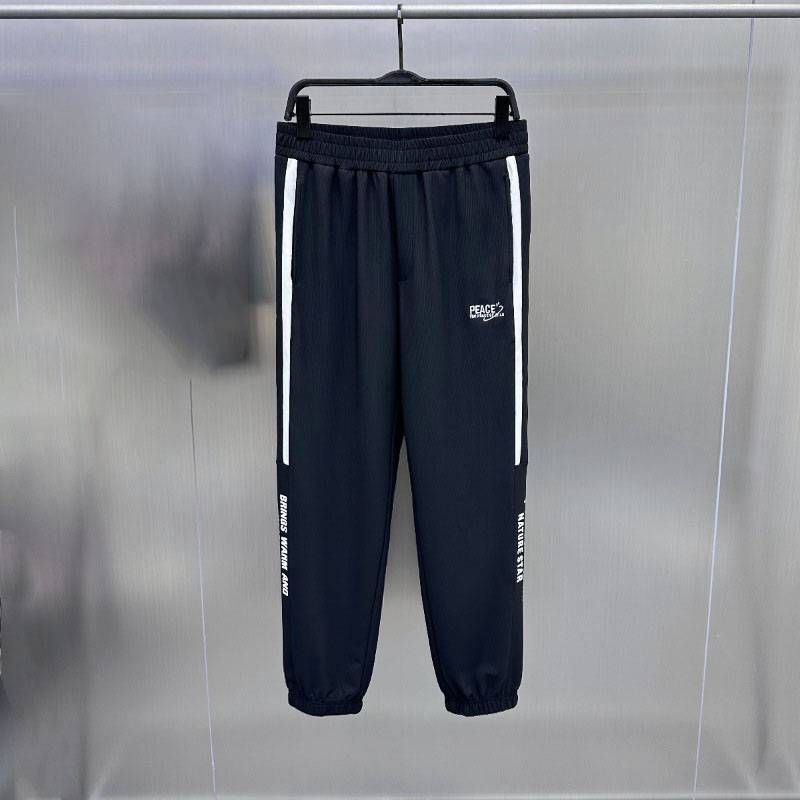 Men's Clothing Summer Knitted Leggings Ribbon Stitching Sweatpants Versatile Casual Trousers_viptrois.com