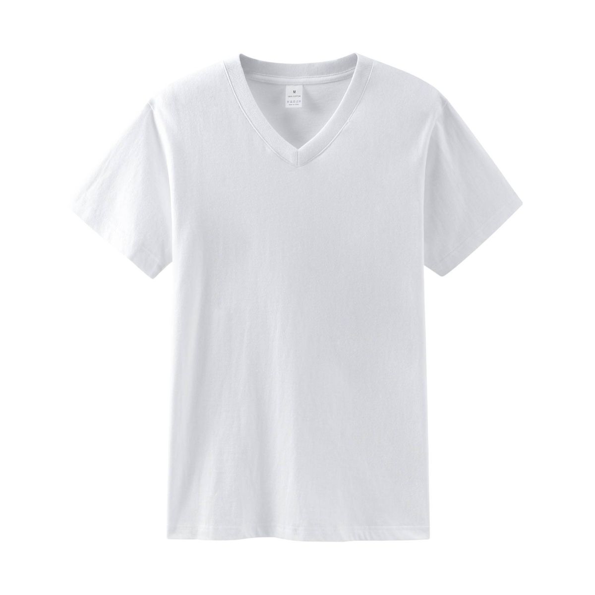 210g Men's Summer Pure Cotton Solid-color Chicken Heart Neck Base Layer, Loose Half-sleeve T-shirt, Japanese Style_viptrois.com