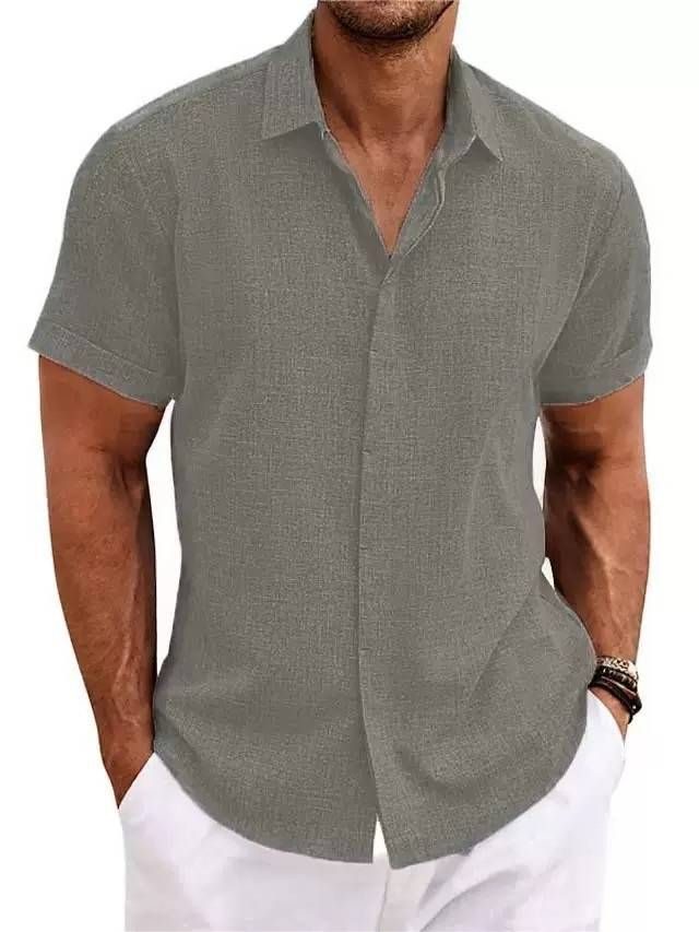 2025 Men's Linen Short-sleeved T-shirt, Loose Sweatshirt, Pure Color Cotton And Linen Shirt_viptrois.com