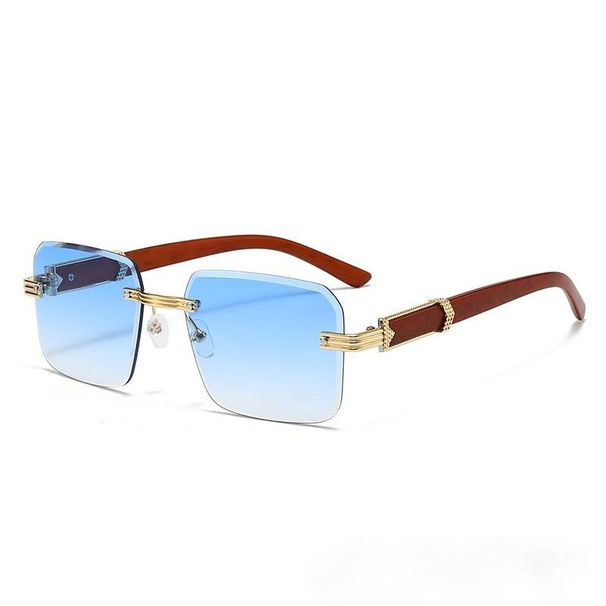 Wood Grain Temple Retro Square Sunglasses For Women - Trendy Unframed Cut-Edge UV Protection Fashion Statement_viptrois.com