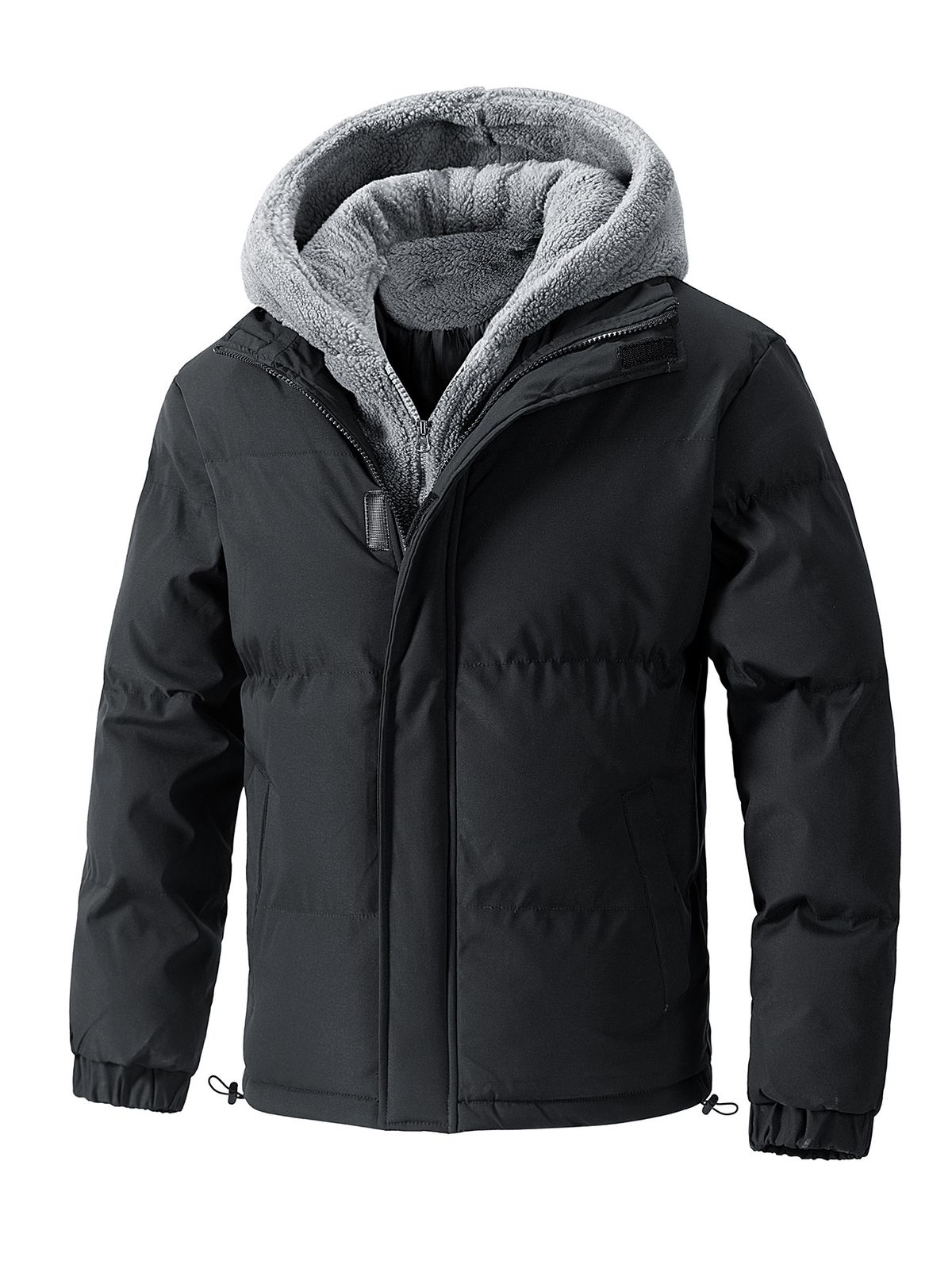 Men's Waterproof Windproof Hooded Jacket – Winter-Ready Fleece-Lined Coat With Zip Closure (Black/Beige/Grey, EU XXS-XXXL)_viptrois.com