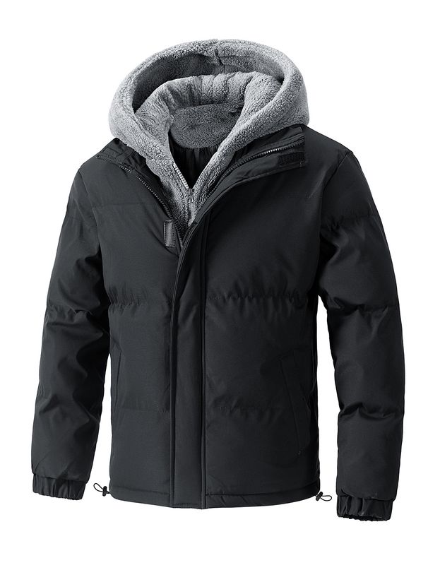 Men's Waterproof Windproof Hooded Jacket – Winter-Ready Fleece-Lined Coat With Zip Closure (Black/Beige/Grey, EU XXS-XXXL)_viptrois.com