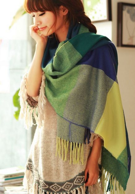Plaid Autumn And Winter Imitation Cashmere Scarf Men's And Women's Thickened Long Shawl Dual-purpose Student Warm Scarf Shawl_viptrois.com
