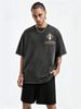 230g Vintage Washed Men T-shirt Diamond Frame Abstract Symbol With Luxe Creative Banner Print Crew Neck Short Sleeve Streetwear Top_viptrois.com