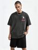 230g Vintage Washed Men T-shirt Skeleton Horseman Graphic With Red White Letter Print Crew Neck Short Sleeve Streetwear Top_viptrois.com