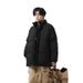 Unisex Water-Resistant Stand Collar Puffer Jacket, Oversized Winter Coat With Thick Polyester Fill, Couple Matching Streetwear For Cold Weather_viptrois.com