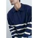 Long Sleeved Knitted Sweater Men's V-neck Lapel Striped_viptrois.com