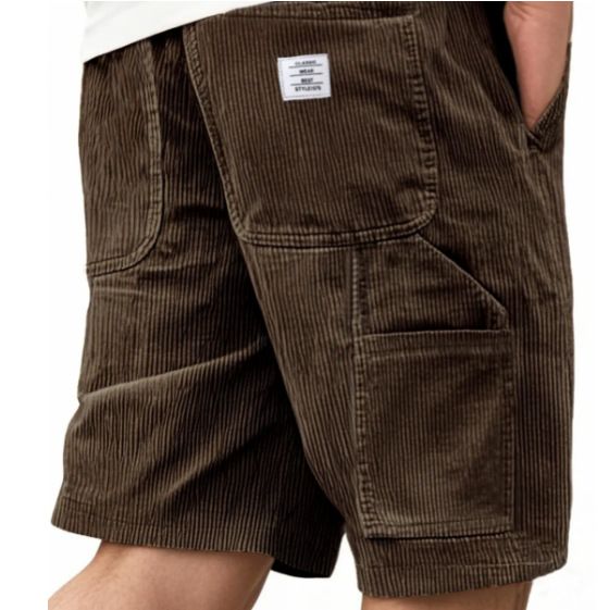 Men's Clothing 2025 New European And American Cross Border Foreign Trade Men's Fashion Multi Pocket Embroidered Workwear Retro Corduroy Shorts_viptrois.com