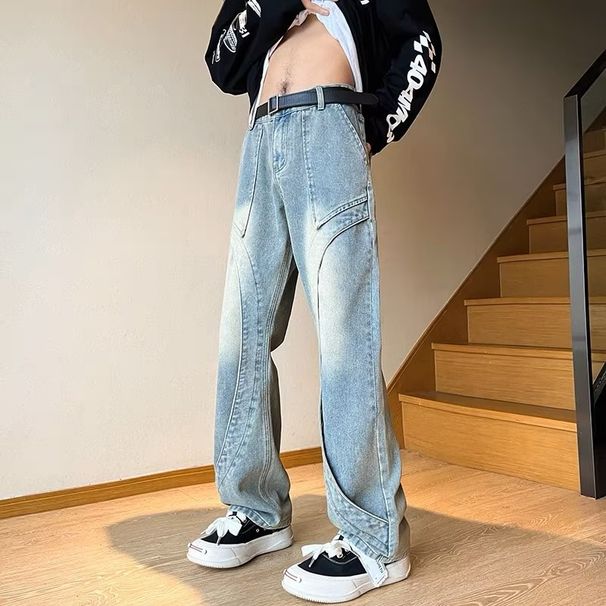 Men's Jeans Spring Autumn, High Street Vibe, Rugged Handsome, Straight Tube, Loose And Slightly Flared Casual Pants For_viptrois.com