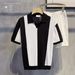 Men's Clothing Loose Short Sleeved Gradient Color Polo Shirt Casual Striped Contrast Lapel Breathable Knitted Top_viptrois.com