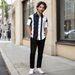 Men's Summer Patchwork Short Sleeved Shirt Set Black And White Casual Straight Leg Trousers Two-Piece Factory Wholesale_viptrois.com