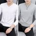 Modal Cotton Men's Long Sleeve Collar Slim Fit Pure White Autumn T-Shirt Base Shirt Trendy Top_viptrois.com