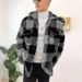 Men's Clothing Fashion Color Matching Plaid Lapel Three Dimensional Pocket Mid Length Jacket_viptrois.com