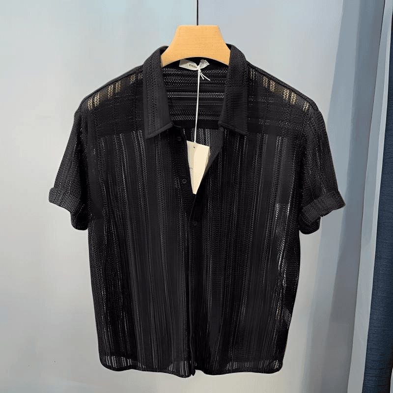 Men's Clothing New High End Hollow Lapel Short Sleeved Men's Shirt Summer Thin Loose Shirt Men's Casual Tops_viptrois.com