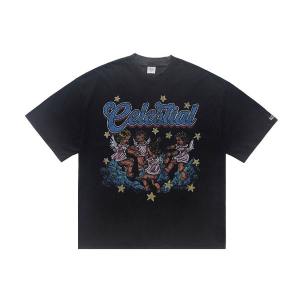 American Street Fashion Washed Vintage Design Printed Summer Loose Men's Short Sleeve_viptrois.com