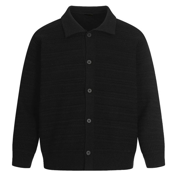 2025 American Old Money Style Turn-Down Collar Solid Color Cardigan Sweater Jacket Men's Casual Long Sleeve Top Lazy_viptrois.com