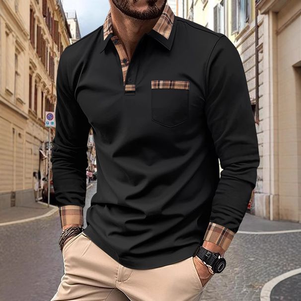 Men's Clothing European And American Spring And Autumn New Style Fast Selling POLO Shirt Color Matching Men's Lapel Long Sleeved Polo Shirt_viptrois.com