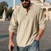 Men's Autumn Corduroy Henley Shirt - Vintage Loose Fit Casual Long Sleeve Top In Khaki, Olive, Grey, Brown, Burgundy, Black (S-Xxxl)_viptrois.com