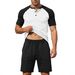 Men's Summer Casual V-Neck Color Block Short Sleeve T-Shirt & Shorts Set - Breathable & Comfortable Outfit For Sports & Daily Wear_viptrois.com
