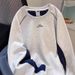 New Splicing Navy Blue Crew Neck Sweater Men's Autumn And Winter New American Heavy Long-sleeved Men's Hoodless Top_viptrois.com