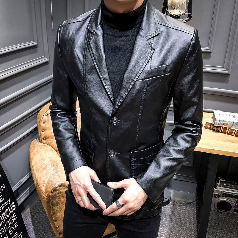 Men's Clothing Leather Suit Autumn New Casual Jacket Style Slim Lapel Leather Suit Leather Jacket Men's_viptrois.com