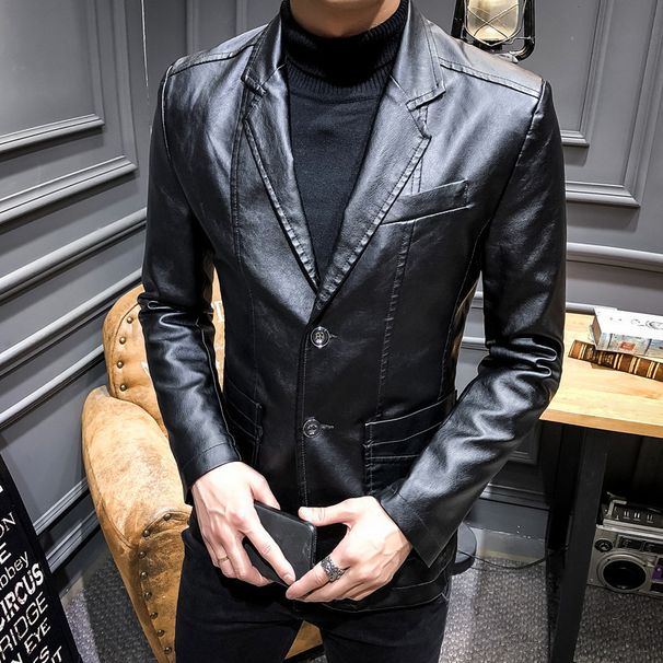 Men's Clothing Leather Suit Autumn New Casual Jacket Style Slim Lapel Leather Suit Leather Jacket Men's_viptrois.com