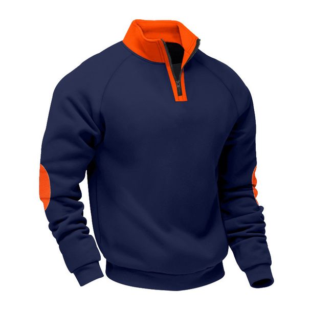 25 American Style Cross-Border New Color Block Spring Autumn Loose Casual Fleece Heavyweight Stand Collar_viptrois.com