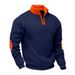 25 American Style Cross-Border New Color Block Spring Autumn Loose Casual Fleece Heavyweight Stand Collar_viptrois.com
