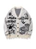 Men's Jacquard Knit Sweater - Retro Loose Fit, Long Sleeve Round Neck, Unisex Couple Style, Soft Polyester Blend_viptrois.com