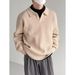 Pure Autumn Winter New V-Neck Turn-Down Collar Sweater Men Couple Polo Shirt Vintage Loose Solid Color Knitwear Jacket Retro_viptrois.com