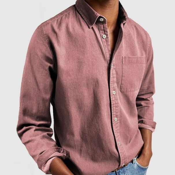 "Men's Long Sleeve Casual Shirt - Breathable Cotton Blend, Classic Button-Up Design For Everyday Wear (Multiple Colors & Sizes)"_viptrois.com