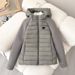 Women's Quilted Puffer Jacket with Silicone Triangle Print Hooded Short Coat Warm Outerwear for Petite Loose Fit Lightweight Winter_viptrois.com