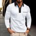 Men's Contrast Trim Zippered Polo Shirt - Long Sleeve Casual Top With Chest Pocket_viptrois.com